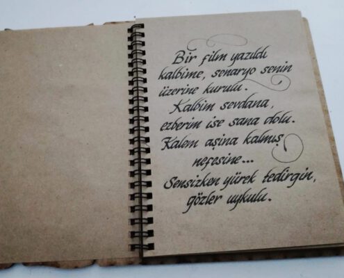 defter kaligrafi yazısı, deftere el yazısı yazma, kaligrafi yazılı defter, hat sanatı yazılı defter