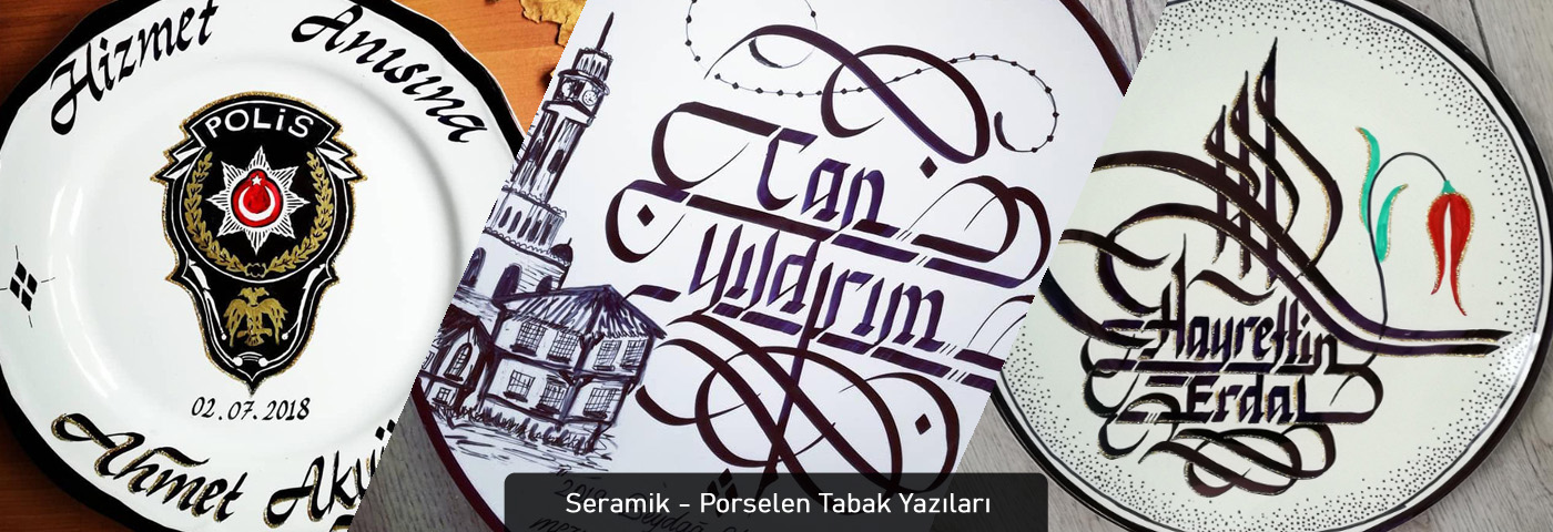 porselen tabak yazısı, seramik tabak yazısı, porselen tabak kaligrafi, porselen tabak hat yazı